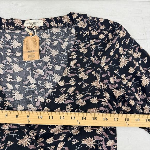 Natural Life Sophia Wrap Midi Dress Size Medium Black Leaf Print Boho Elegant - Picture 12 of 16